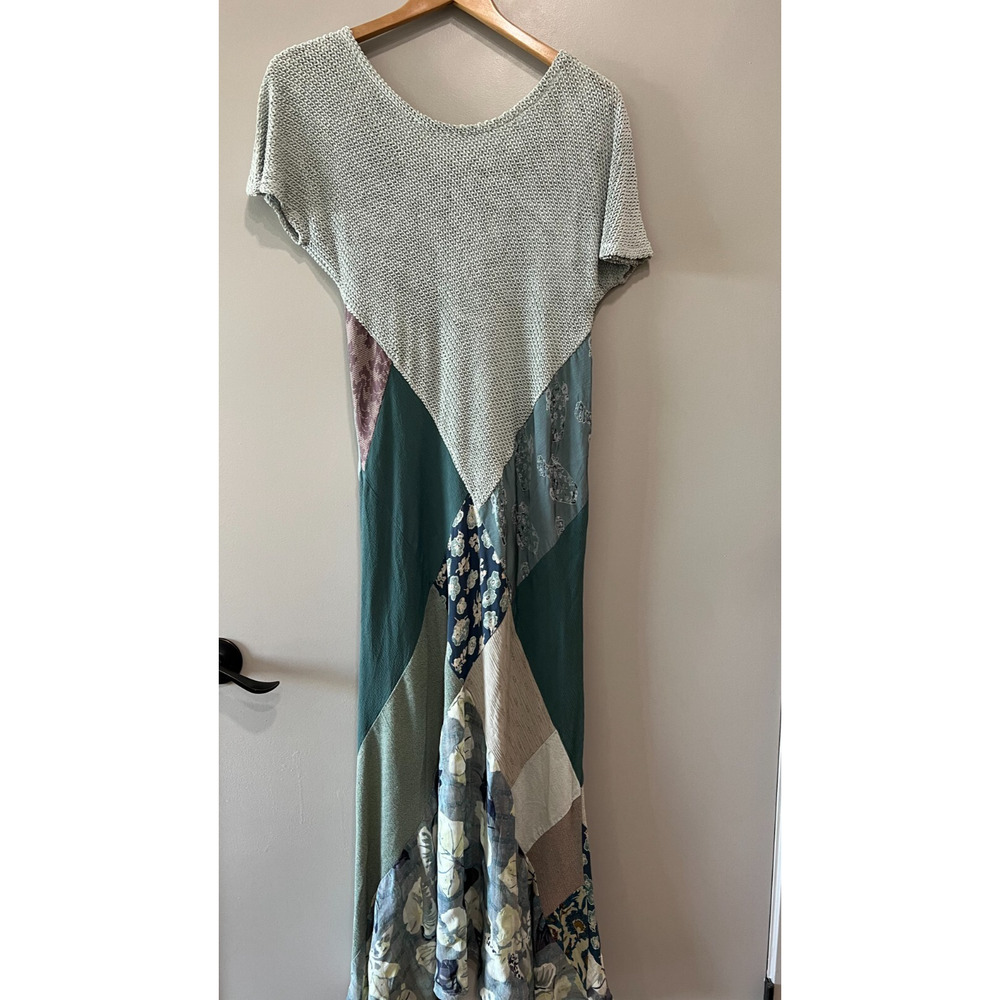 VTG Donna Jessica Asymmetric Multicolor Textured Patchwork Dress Romantic Sz-M - Picture 3 of 13